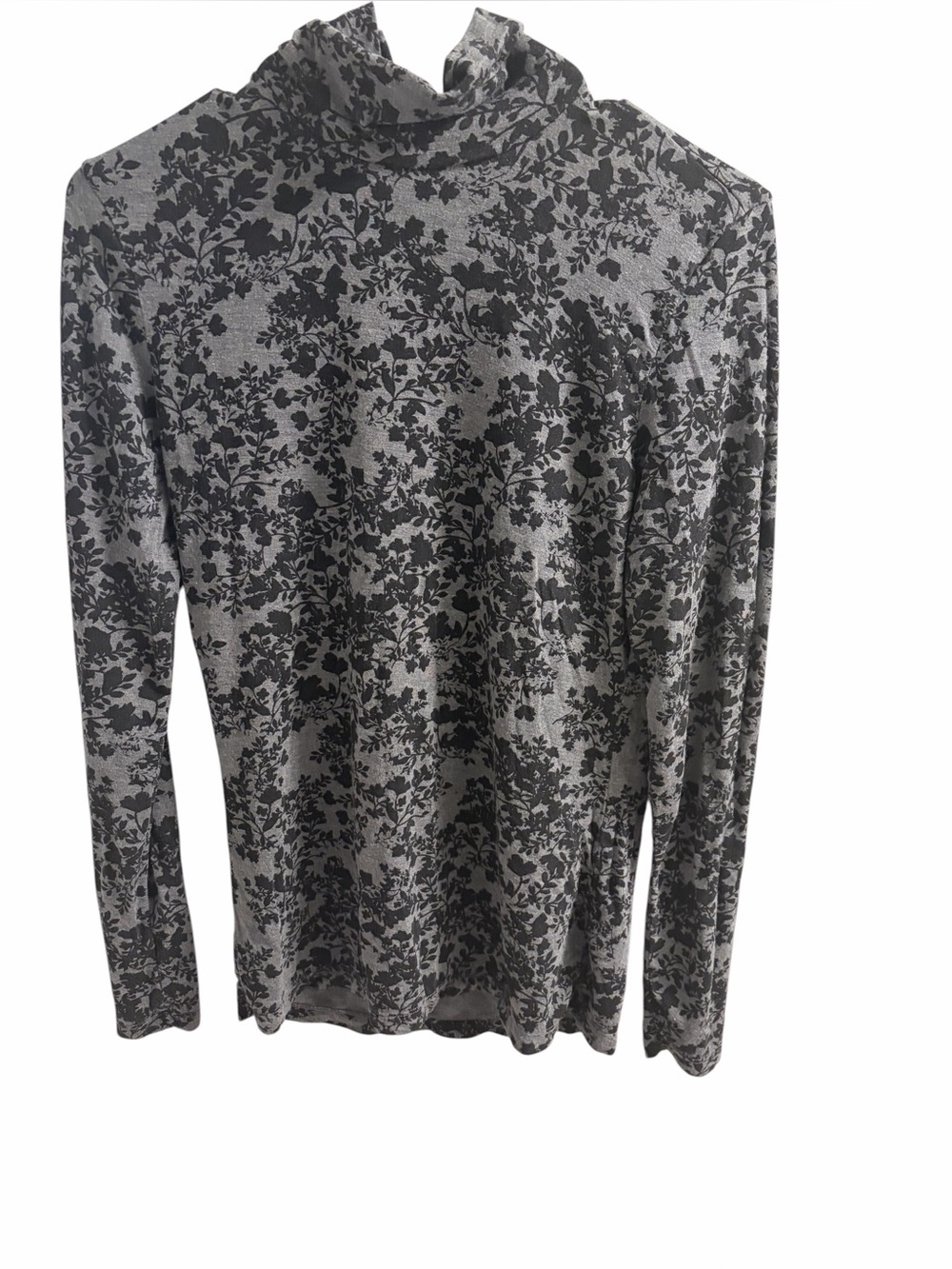 Cuddle Duds Grey Black Floral Turtleneck Long Sleeve Top Size M